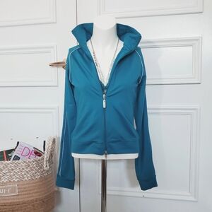 Vintage 90s Casual Sporty Zip up Sweater with side stripe- Slim Fit